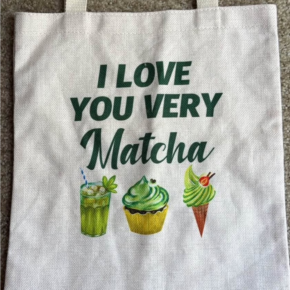 White Tote Bag with Matcha Design
